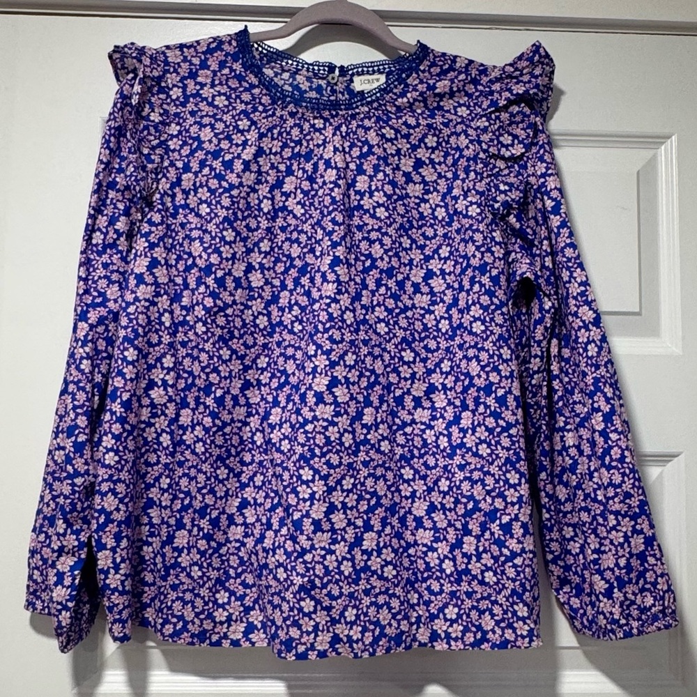 J. Crew Blue Floral Long-Sleeve Blouse